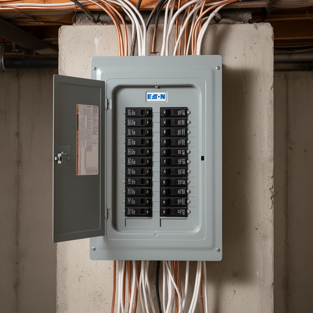 Neatly wired residential electrical panel